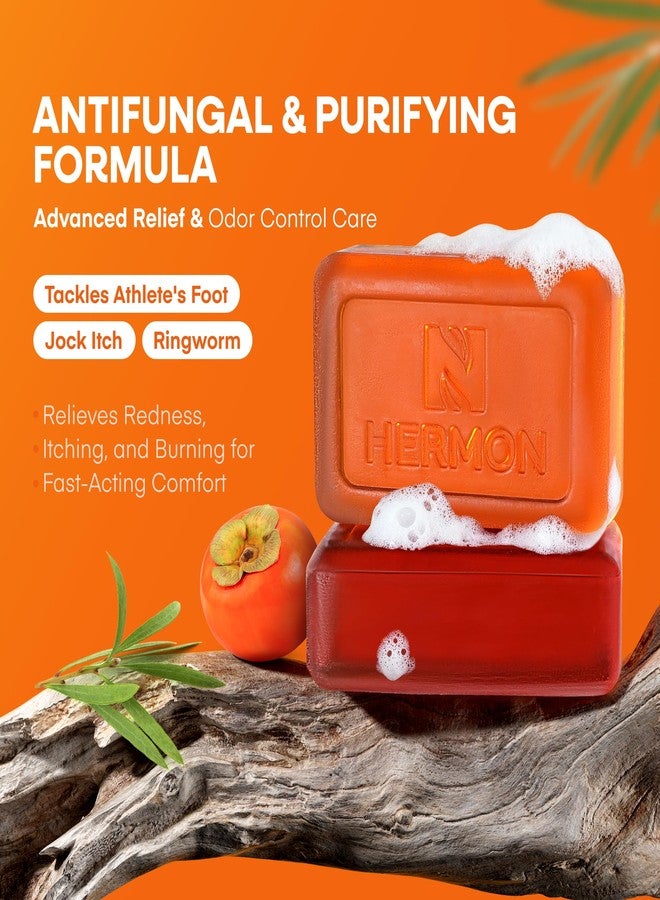 Hermon Antifungal Soap with Persimmon Extract: Antifungal Treatment for Ringworm, Jock Itch & Athlete’s Foot – Persimmon Soap for Odor-Control, Purifying & Deodorizing Nonenal Odor 8oz/2Bars - Image 2